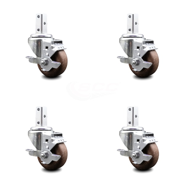 Service Caster 3 Inch High Temp Glass Filled Nylon 3/4 Inch Square Stem Caster Set with Brake SCC-SQ20S314-GFNSHT-TLB-34-4 - main